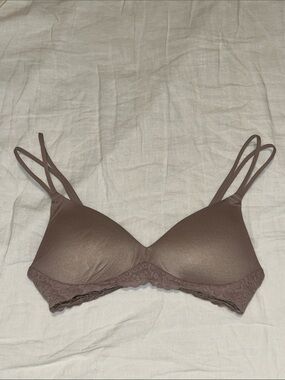 Aerie Real Sunnie Wireless Pushup Bra Lace-Trim taupe